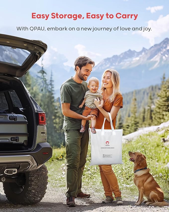 QPAU Inflatable Toddler Travel Bed with Tent, Baby Crib Tent, Portable Kids Air Mattress with Safety Bumpers, Ideal for Home, Grandma's, Camping, Traveling -Includes Fast Electric Pump