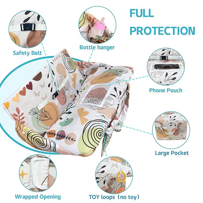 Shopping Cart Cover for Baby,2-in-1 Baby Cart Covers with Portable Cloth Bag Cart Seat Pad for Babies Grocery Cushion Cover Restaurant,Suitable for All Supermarkets and Restaurants