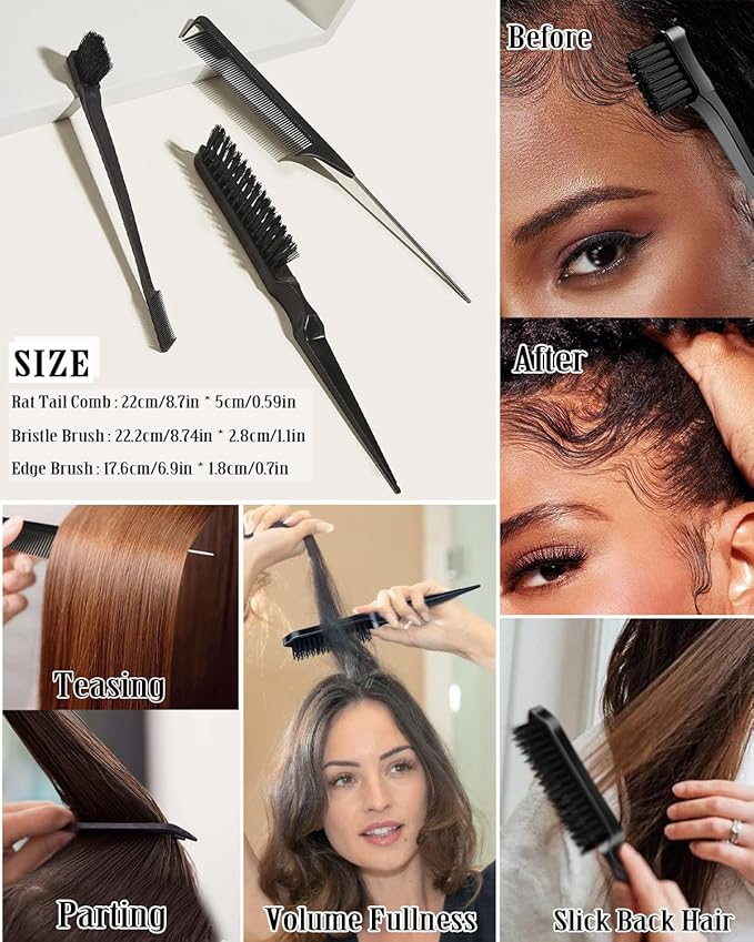 Slick Back Hair Brush Hair Wax Stick Set, Hair Bun Accessories, Smoothing Flyaways Baby Hairs Edges, Sleek Ponytails Updos for Women, Kids & Teen Girls