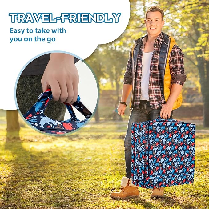 100% Cotton Lining Portable Foldable Toddler Travel Bed - Soft Foam Floor Bed with Washable Cover, Safe and Comfortable Toddler Crib, Ocean Blue