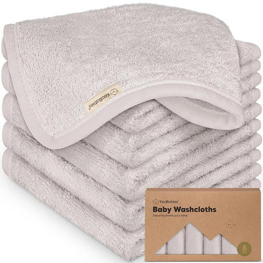 6-Pack Soft Baby Washcloths, Viscose from Bamboo - Kids, Newborn Bath Towels, Infant Shower, Toddler Reusable Face Towel, Gentle on Skin, Face Wash Cloths for Babies, 10x10 (Heather)