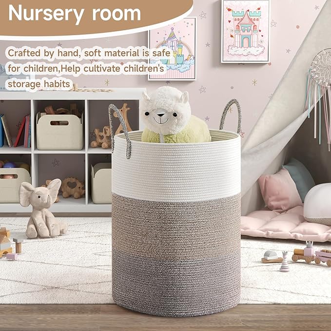 CLHMILY&Z 100L Laundry Basket Round Storage Rope Basket - 18.1x24 Inches - Laundry Hamper in Bedreoom and Mutil Storage Bin for Blankets, Toys, and Nursery Essentials