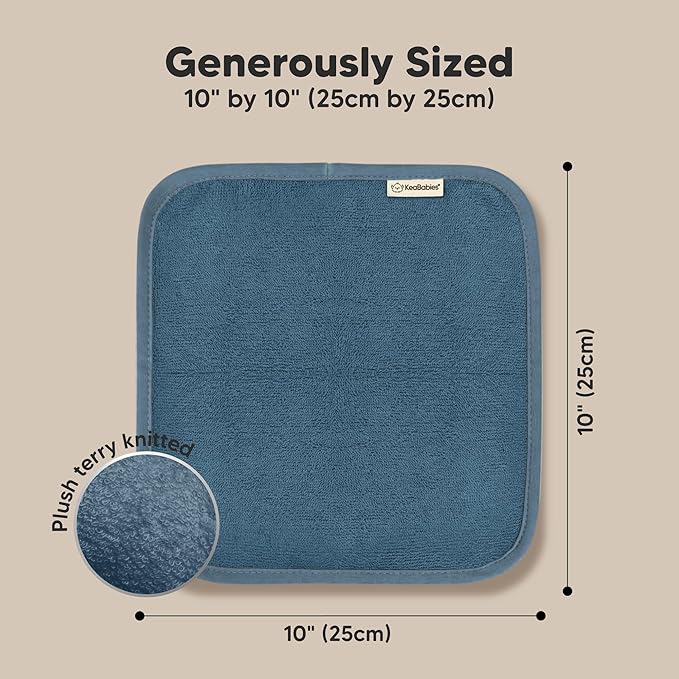 6-Pack Soft Baby Washcloths, Viscose from Bamboo - Kids, Newborn Bath Towels, Infant Shower, Toddler Reusable Face Towel, Gentle on Skin, Face Wash Cloths for Babies, 10x10 (Navy Blue)