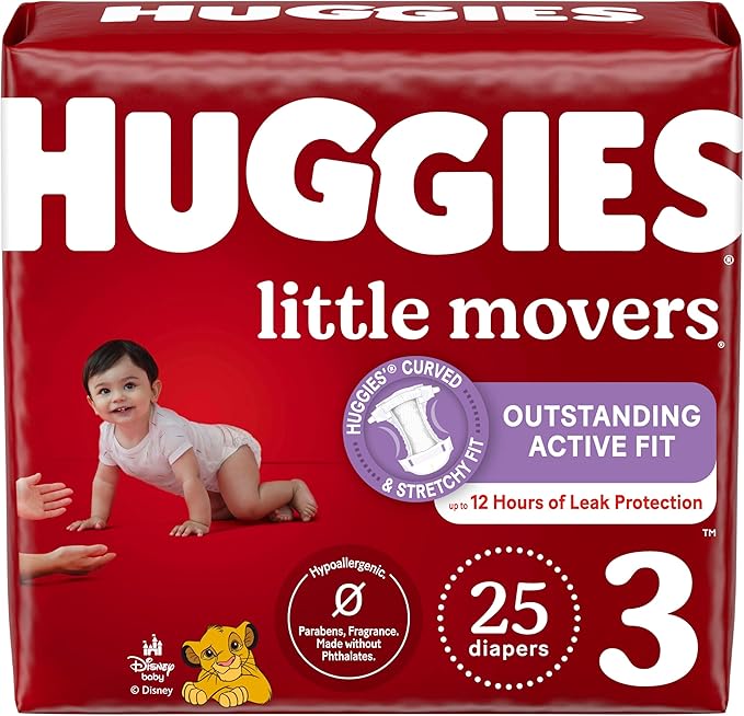 Huggies Size 3 Diapers, Little Movers Baby Diapers, Size 3 (16-28 lbs), 25 Count, Packaging May Vary