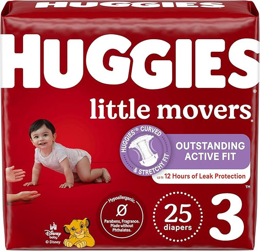 Huggies Size 3 Diapers, Little Movers Baby Diapers, Size 3 (16-28 lbs), 25 Count, Packaging May Vary
