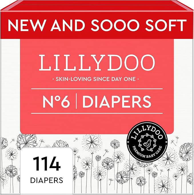 Baby Diapers - Size 6 (29+ lbs), Monthly Supply (114 Count), Leak Protection, Skin-Friendly, Ultrasoft, Perfume- & Chlorine-Free, Hypoallergenic, Dermatologist Tested, Oeko-TEX®