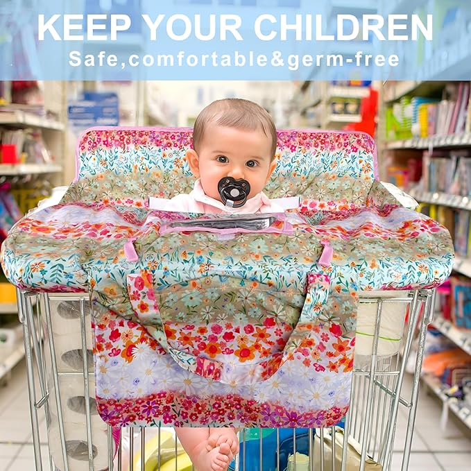 Shopping Cart Cover for Baby 2-in-1 High Chair Cover with Safety Harness Multifunctional White Spots Pattern Cart Covers for Babies Soft Padded Grocery Cart Cover for Baby Boy Girl