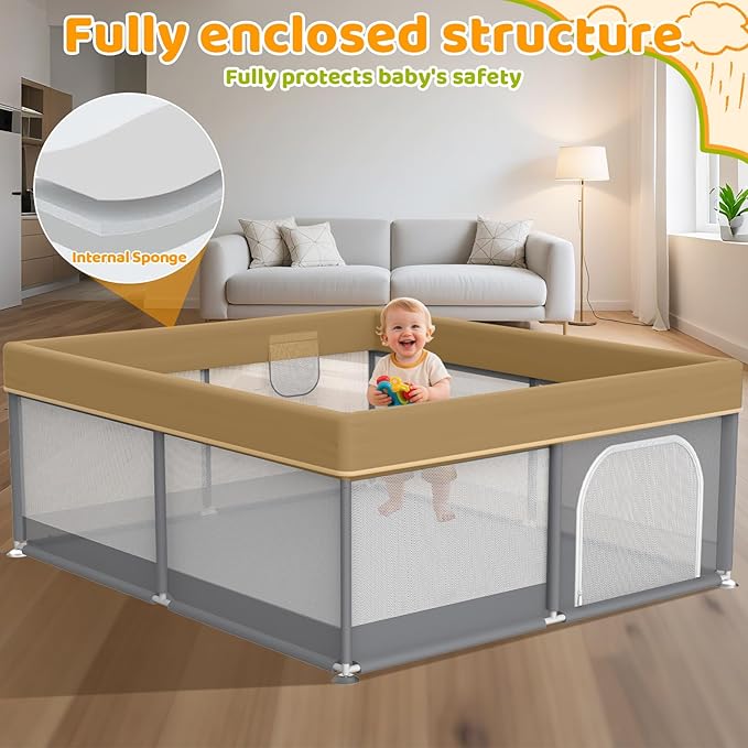 79x71 Inch Baby Playpen - Large Playpen for Babies and Toddlers, Baby Play Yard for Indoor & Outdoor, Toddler Fence Play Area with Skin-Friendly Fabric and Soft Breathable Mesh, Dark Grey