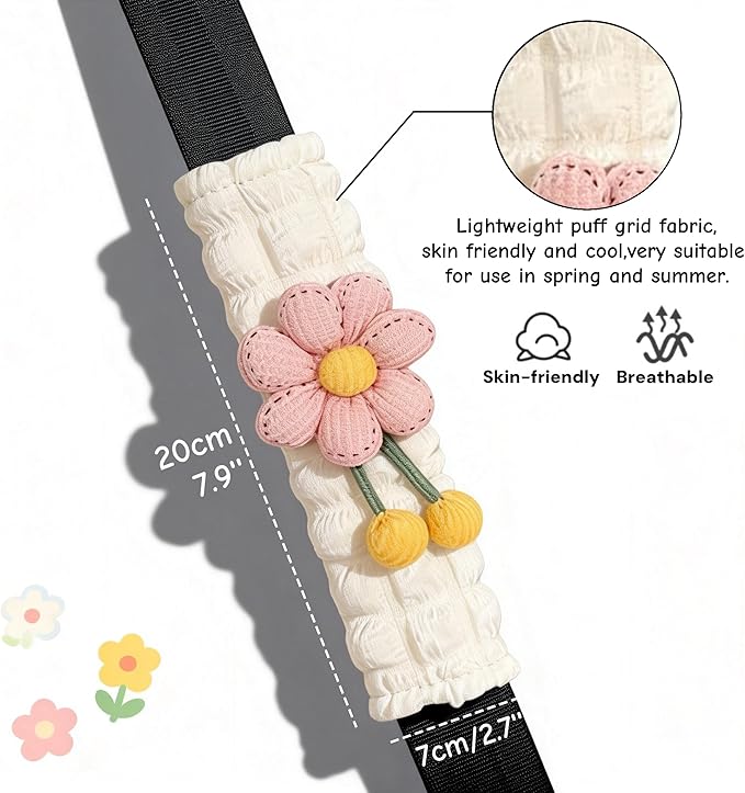 Cute Flower Seat Belt Cover Pads, 2 Pcs & 4 Pcs Seatbelt Covers for Women Adults, Car Seat Strap Pads, Seatbelt Cushion (Pink,4)
