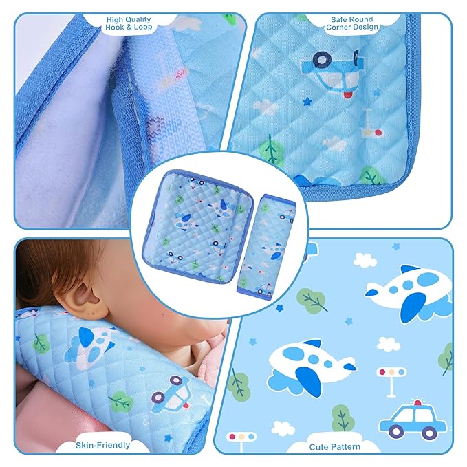 INFANZIA Car Seat Strap Covers for Infants Babies, Soft Carseat Shoulder Pads for Kids, Double-Sided Use Seatbelt Cushion Covers for Stroller, Pushchair & High Chair (Blue)