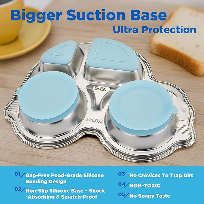 Stainless Steel Baby Suction Plates: Divided Plates Designed for Babies and Toddlers, Made of 100% Food-Grade Materials Ideal for Baby-Led Weaning BPA-Free Toddler Feeding Dishwasher Safe Blue