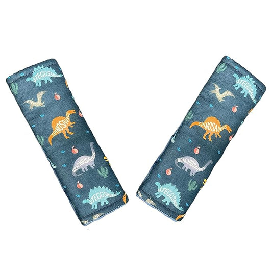 Baby Car Seat Neck Cover, Car Seat Strap Cover, Seat Belt Cushions Pads, Shoulder Strap Protectors, Reversible Pram Harness Covers in Minky Dinosaur, Baby Neck Pad Protector