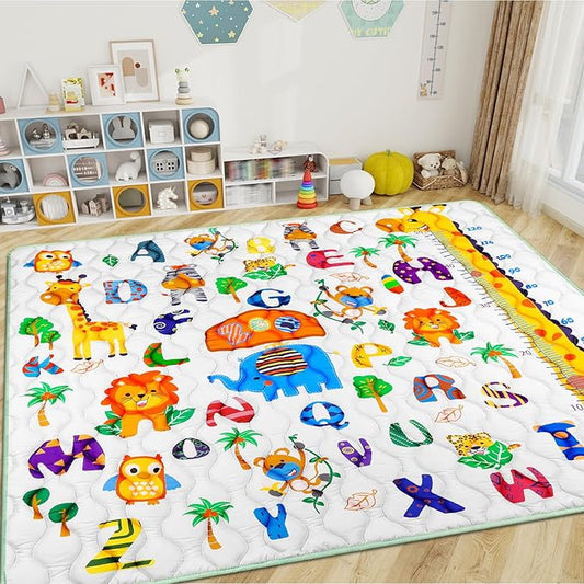 Safari Zoo Alphabet Play Mat 71"×59" Baby Gyms Playmats for Playpen Giant Waterproof ABC Learning Mat for Toddlers, Jungle Themed Nursery Floor Thicken Soft Padding for Toddlers Infants