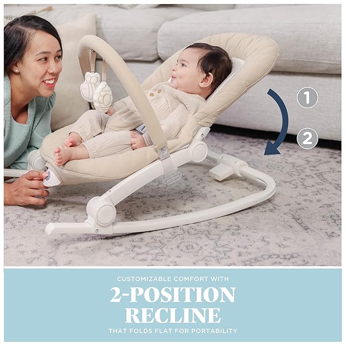 Baby Delight Aura | Deluxe Portable Rocker & Seat for Infants | Soothing Vibration & Sounds | Baby Rocker | Quilted Organic Oat
