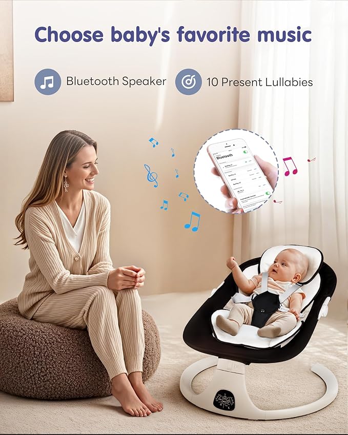 Baby Swing for Infants to Toddler Electric Newborn Swing with 5-Speed 3-Seat Positions 5-Point Carabiner,with Bluetooth Music 10-Preset Melodies, Indoor and Outdoor use