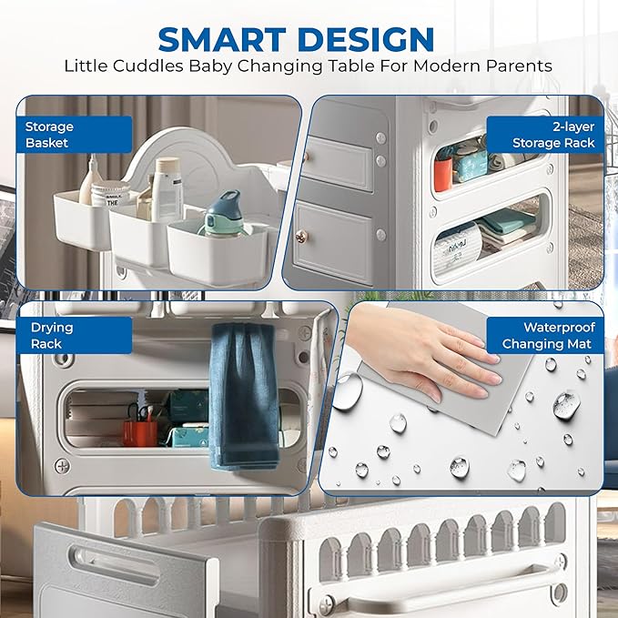 Changing Table with Storage & Adjustable Height, Baby Changing Table, Portable Changing Table, Diaper Changing Station, Baby Changing Station, Easy Assembly Baby Diapering & Bathing