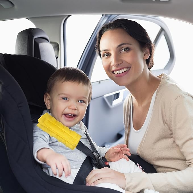 Baby Car Seat Neck Cover, Car Seat Strap Cover, Seat Belt Cushions Pads, Shoulder Strap Protectors, Reversible Pram Harness Covers in Minky Yellow, Baby Neck Pad Protector