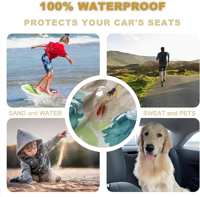 Waterproof Stain Resistant Towel Car Seat Cover，Universal Non-Slip for Car, Truck, SUV, Van Seat for Gym Workout,Swimming,Beach and Workout Outdoor ， Machine Washable (2pcs Flower)