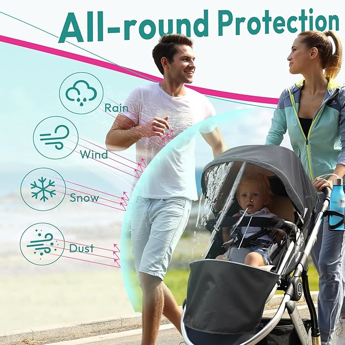 Performance Rain Shield, Rain Cover Fits for UPPAbaby Vista/Vista V2/Vista V3/Cruz/Cruz V2 Stroller, Protect from Wind/Rain/Snow/Dust, Air Vent Hole, Window with Zipper, Stroller Accessories