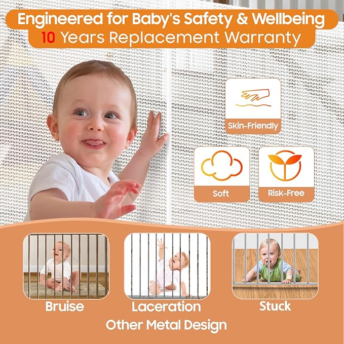 Retractable Baby Gates - 200" Extra Wide Retractable Dog Gate, 42" Extra Tall Mesh Gate Pet Gate with Support Rods, Long Child Safety Gate for Stairs Doorways Indoor Outdoor Large Openings - White