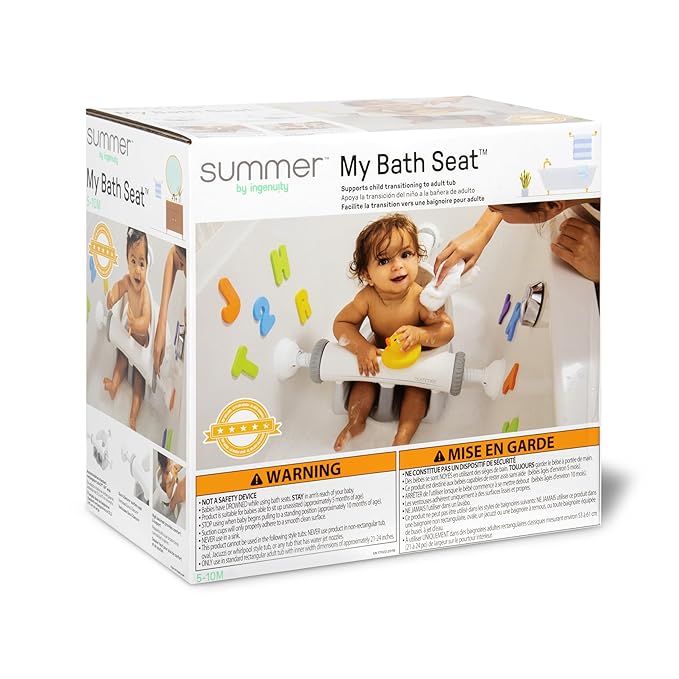 Ingenuity My Bath Seat for Sit-Up Baby Bathing, Sure & Secure Suction Cups, ASTM Safety Tested & Approved, Backrest for Assisted Sitting, Easy Setup & Storage, Gray