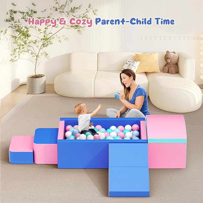Lischwert Foam Climbing Blocks for Toddlers, Soft Play Ball Pit, Baby Climbing Blocks Soft Play Climbing for Toddlers with Foldable Block and Tunnel Indoor Climbing Toys for Toddler 1-3