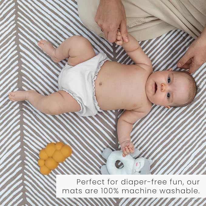 Toddlekind Portable Baby Mat – Organic Cotton 47" x 47" Reversible Indoor/Outdoor Playmat for Babies, Toddlers, Picnics, Patio, and Garden Use 0m+ Tan (Taupe)