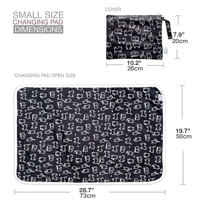 Flockthree Waterproof Baby Diaper Changing Pad with Storage Bag (28.7" X 19.7") Washable Wipeable Reusable Leak Proof Diaper Travel Mat Station Changing Mattress Liner Cribs Bed Cover, Cats