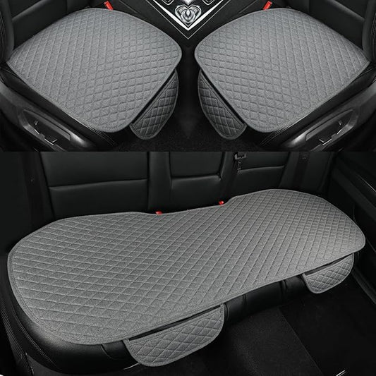 West Llama Linen Car Seat Covers,Bottom Seat Covers for Cars Include 1 Pair Front Driver Seat Pad Mat and 1 Rear Bench Cover Universal Fits 90% Vehicles,SUVs,Cars,Sedans(3Piece-Gray)