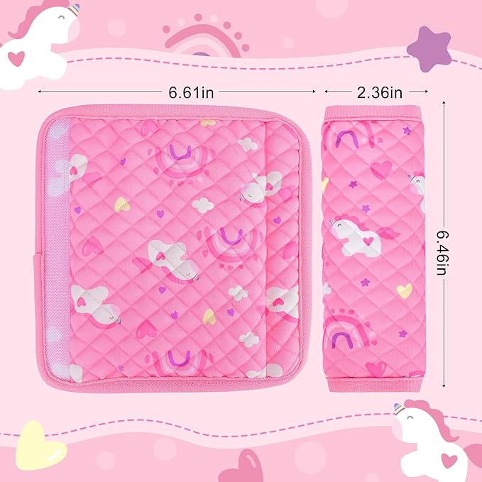 INFANZIA Car Seat Strap Covers for Infants Babies, Soft Carseat Shoulder Pads for Kids, Double-Sided Use Seatbelt Cushion Covers for Stroller, Pushchair & High Chair (Pink)