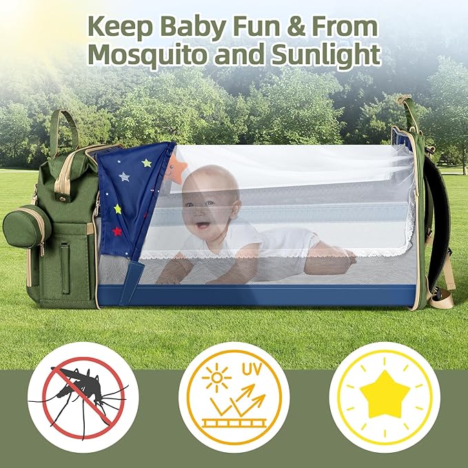 Baby Diaper Bag Backpack,Baby Shower Gifts, Multifunctional Travel Diaper Bag, Gifts for Mom with Portable Diaper Pad (Green)