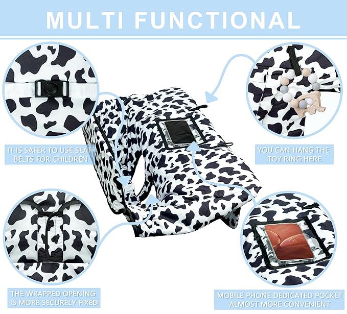 Shopping Cart Cover for Baby 2-in-1 High Chair Cover with Safety Harness Multifunctional Cow Pattern Cart Covers for Babies Soft Padded Grocery Cart Cover for Baby Boy Girl