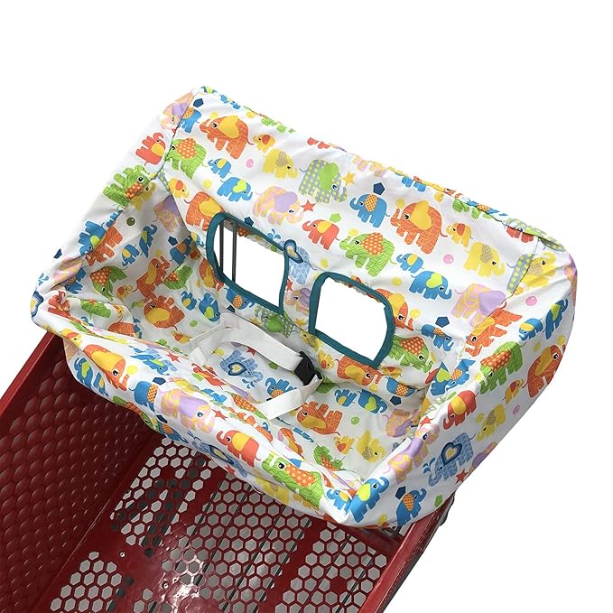 Portable Shopping Cart Cover, High Chair and Grocery Cart Covers for Babies, Kids, Infants & Toddlers, Attached Carry Bag (Simple Elephant)