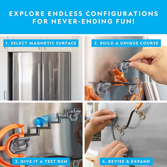 National Geographic Magnetic Marble Run - 150-Piece STEM Building Set for Kids & Adults with Magnetic Track & Trick Pieces & Marbles for Building A Marble Maze, STEM Project (Amazon Exclusive)