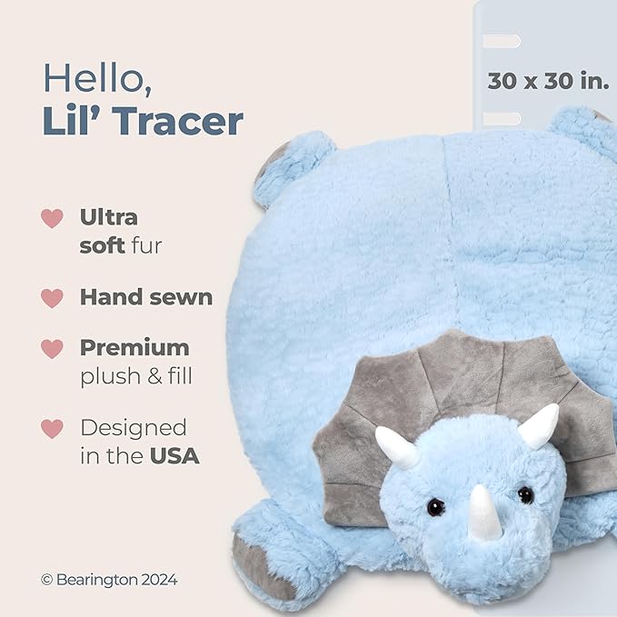 Bearington Baby Lil' Tracer Tummy Time Mat, 30 x 30 Inch Dinosaur Plush Stuffed Animal Blanket, Baby Play Mat - Plush Blanket