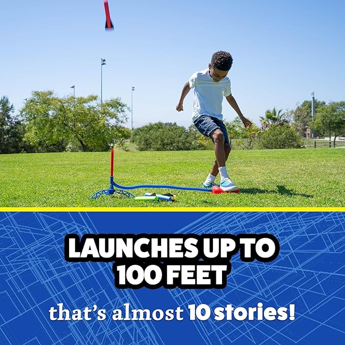 Stomp Rocket Jr Multi-Color Rocket Launcher for Kids, 8 Rockets - Fun Outdoor Kids Gifts for Boys & Girls - STEM Toy Foam Blaster Set Soars Up to 100 Feet - Ages 3 & Up