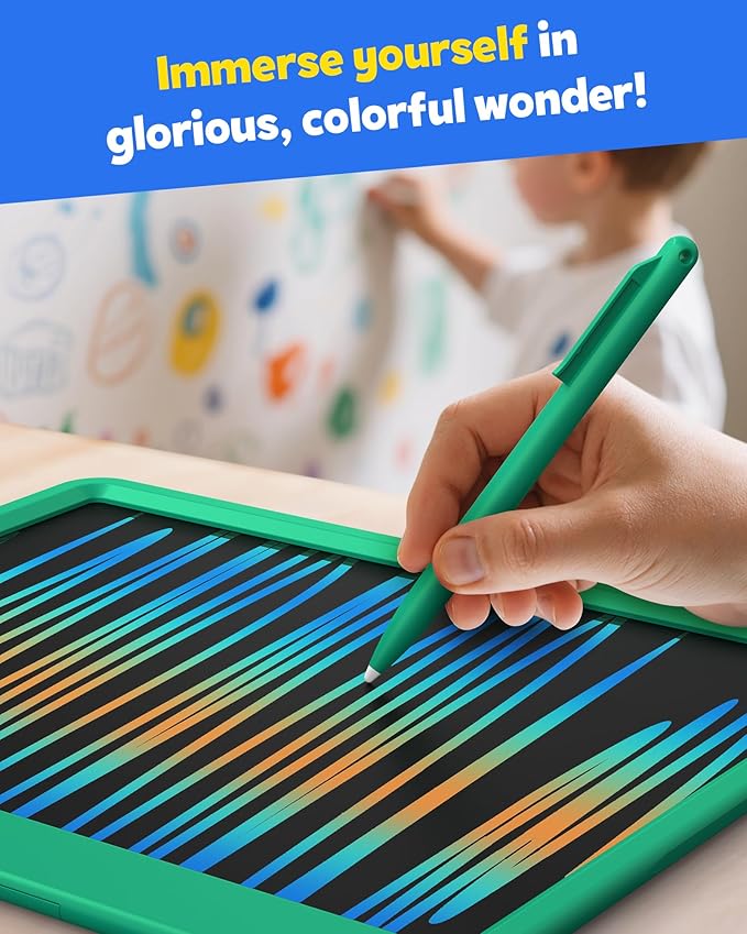 TEKFUN LCD Writing Tablet for Kids Boys Toys, 12 Inch Erasable Doodle Board Colorful Drawing Pad, Board Games Outdoor Travel Toys Gifts for Toddlers Boys Adults (Green)