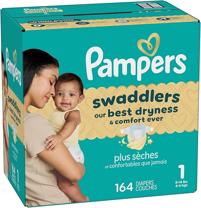 Pampers Swaddlers Diapers, Size 1 (8-14 lbs), 164 Count, Absorbent, Keeps Baby Dry and Comfortable, Skin Safe Disposable Baby Diaper (Packaging May Vary)