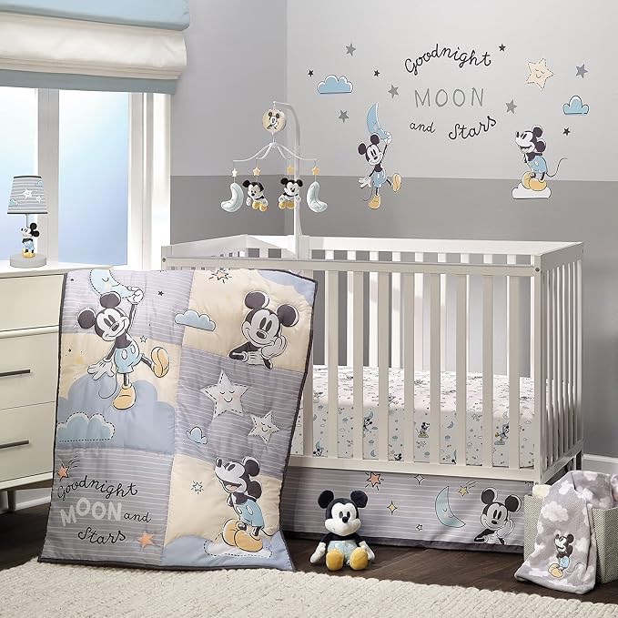 Lambs & Ivy Disney Baby Moonlight Mickey Mouse Fitted Crib Sheet - White