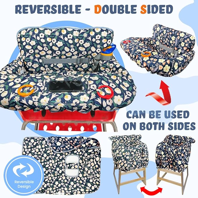 Shopping Cart Cover for Baby Grocery Cart Cover for Baby boy and Baby Girl, High Chair Cover for Baby and Toddler, Baby Registry Gift - Waterproof - Extra Large - Cotton - Double Sided (Green)