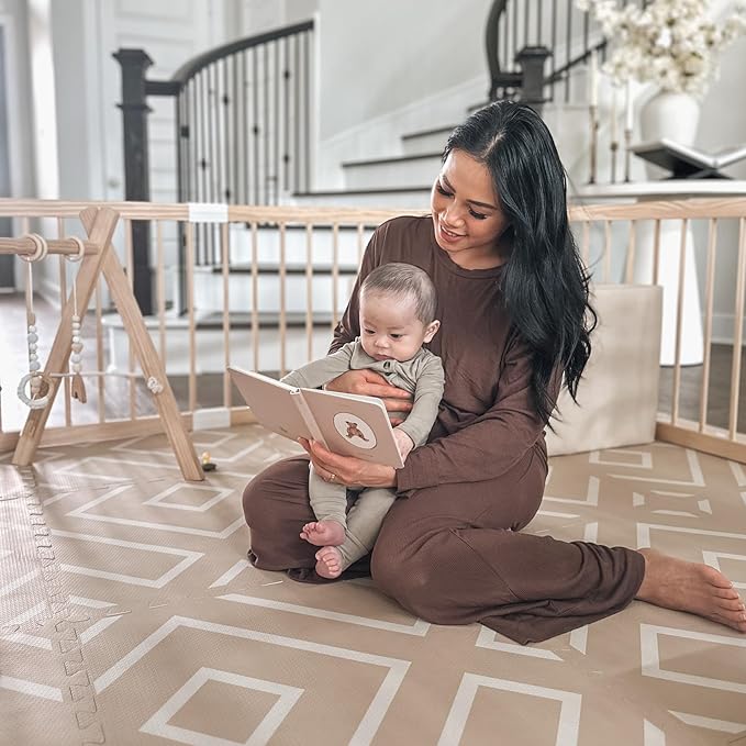 HARPPA Baby Gate Playpen for Babies and Toddlers Wooden Playpen Large Baby Fence Play Yards for Play Area (71.5x79.5x24 inches)