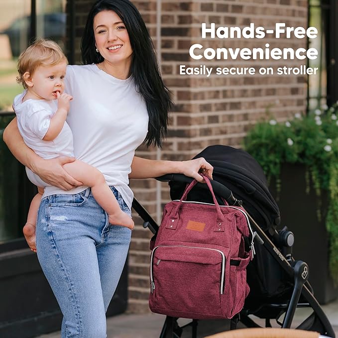 KeaBabies Baby Diaper Bag Backpack - Large Baby Bag for Boys, Girls, Waterproof Multi Function Travel Diaper Backpack with Changing Pad, Durable Travel Essentials for Moms and Dads (Rustic Red)