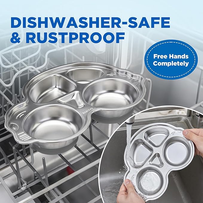 Stainless Steel Baby Suction Plates: Divided Plates Designed for Babies and Toddlers, Made of 100% Food-Grade Materials Ideal for Baby-Led Weaning BPA-Free Toddler Feeding Dishwasher Safe Gray