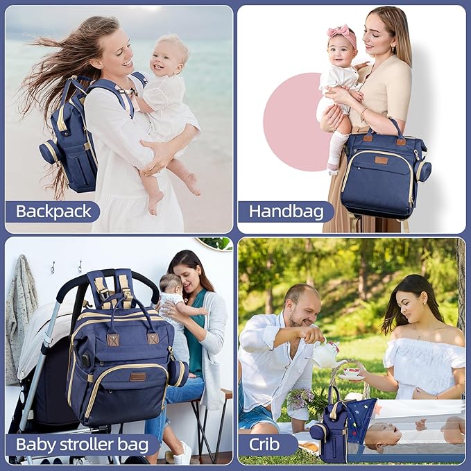 Baby Diaper Bag Backpack,Baby Shower Gifts, Multifunctional Travel Diaper Bag, Gifts for Mom with Portable Diaper Pad (Blue)