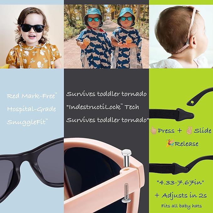 COCOSAND Flexible Polarized Baby Sunglasses with Strap UV Protection for Toddler Infant Girl Boy Age 0-24 Months