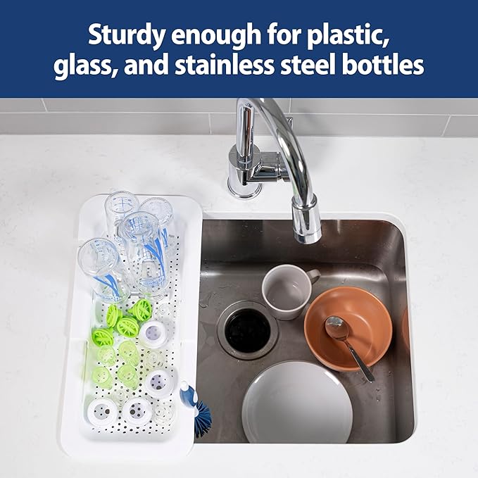 Dr. Brown's Sink Caddy for Baby Bottles and Parts with Two Brush Holders, Over The Sink Kitchen Storage, Drying Rack, and Organizer, BPA-Free