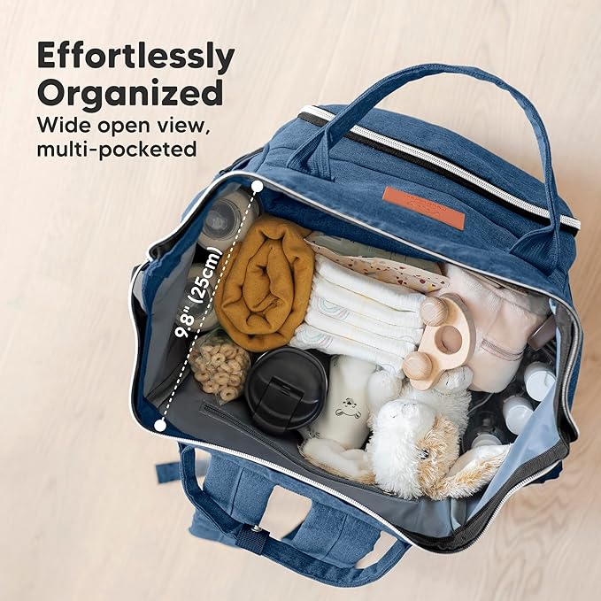 KeaBabies Baby Diaper Bag Backpack - Large Baby Bag for Boys, Girls, Waterproof Multi Function Travel Diaper Backpack with Changing Pad, Durable Travel Essentials for Moms and Dads (Navy Blue)