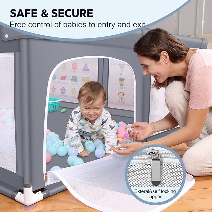 Baby Playpen for Babies and Toddlers, 71x60 Inches Thickening Tube Baby Playards Kids Activity Center with Anti-Slip Suckers Tear-Resistant Mesh