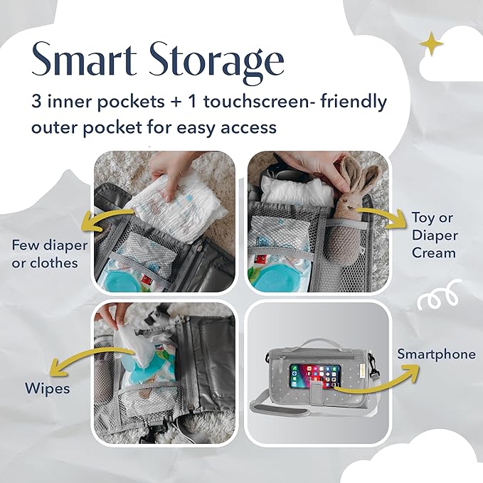 Usakinon® Portable Diaper Changing Pad for Baby – CPC Certified Travel Diaper Clutch & Waterproof Changing Station, Lightweight & Foldable, Touchscreen-Friendly (Grey)