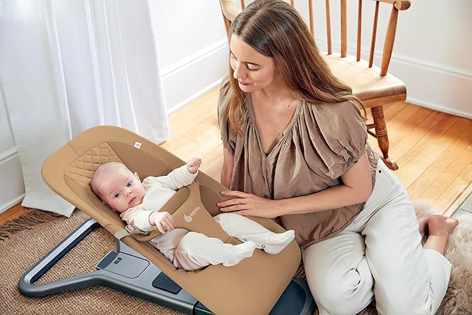 Ergobaby Evolve 3-in-1 Baby Bouncer Seat, Adjustable Multi-Position Infant Bouncer and Toddler Chair, Soft Knit and Breathable Mesh Fabric, Converts from Newborn to Toddler - Camel